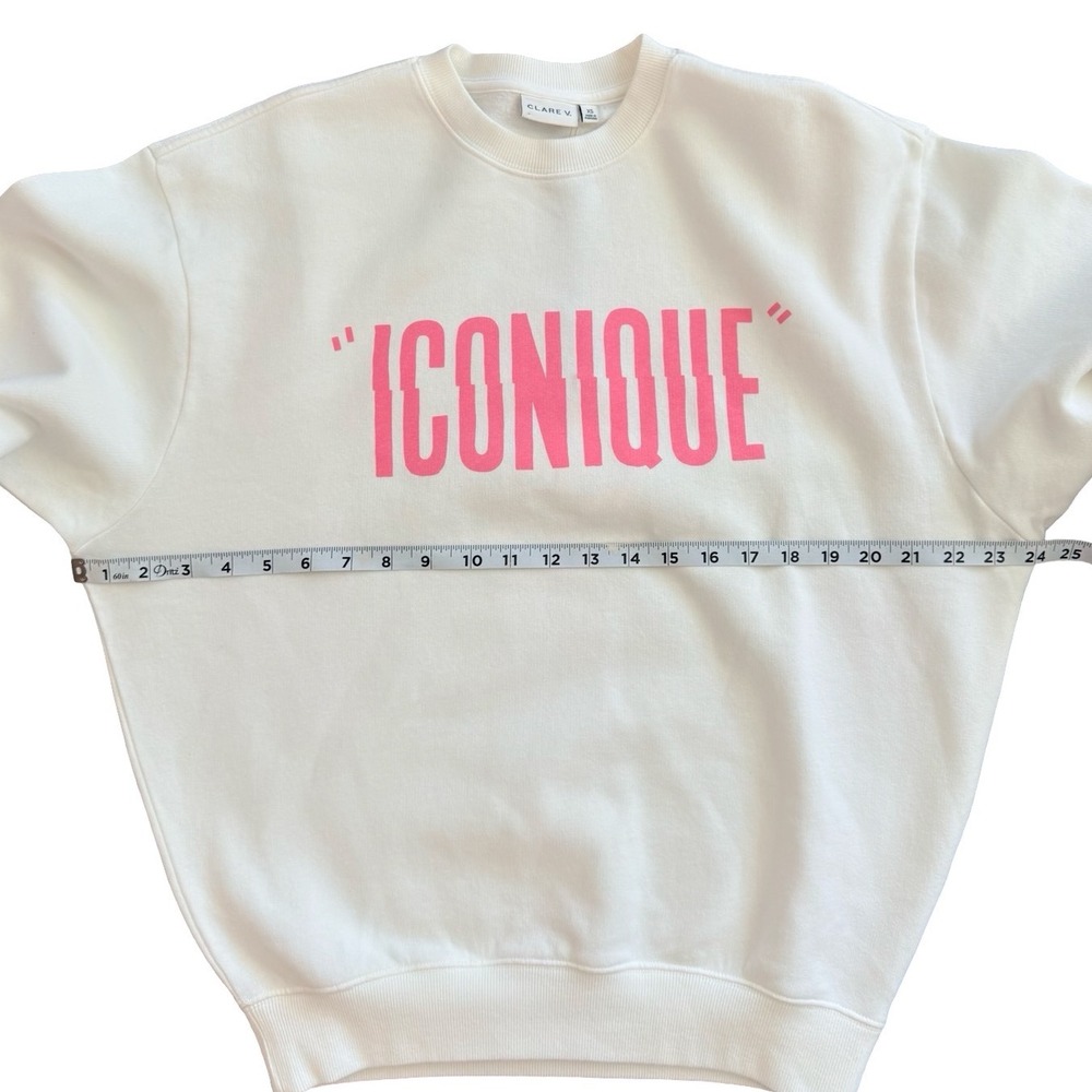 Clare V Iconique Oversized Sweatshirt Womens XS Oyster White Peony NWT Graphic - Picture 7 of 9